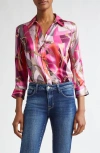 L'agence Dani Mixed Print Silk Button-up Shirt In Pink Multi