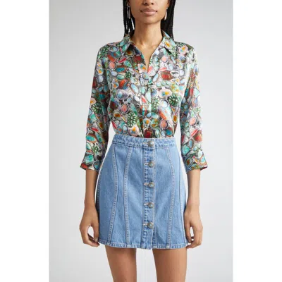 L Agence L'agence Dani Mixed Ring Print Silk Button-up Shirt