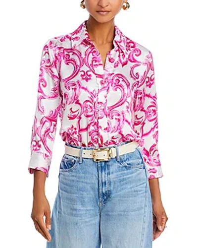 L Agence L'agence Dani Silk Button-up Shirt In White/pink