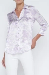 L Agence Dani Button-front Silk Blouse In Lilac/white Tropical Toile