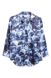 L'agence Dani Silk Blouse In Midnight Multi Rose Bunch
