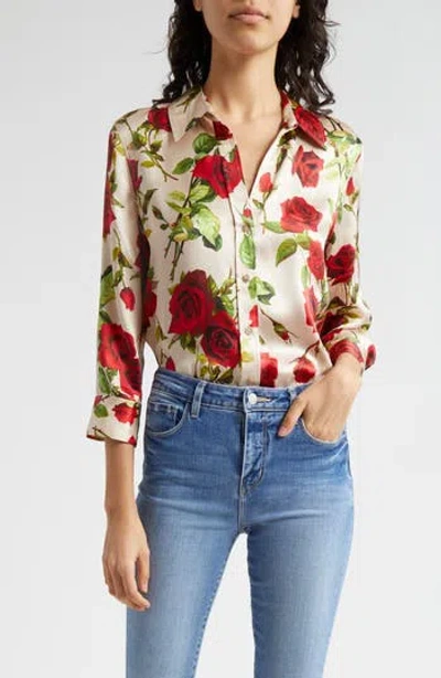 L AGENCE L'AGENCE DANI ROSE PRINT SILK BUTTON-UP SHIRT