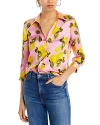 L Agence Dani Lemon Print Silk Blouse In Cotton Candy Lemon