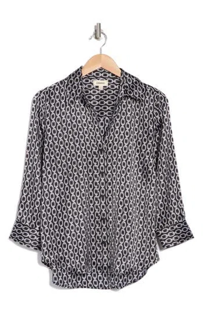 L Agence L'agence Dani 3/4-sleeve Silk Blouse In Black/ivory