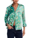 L Agence Cherry Blossom Dani Silk Blouse In Teal Cherry Blossom