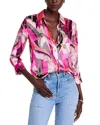 L'agence Dani Belt Swirl Printed Silk Blouse In Pink Multi