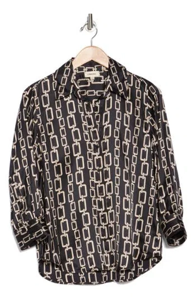L Agence L'agence Dani Silk Top In Black Multi Geo Chain