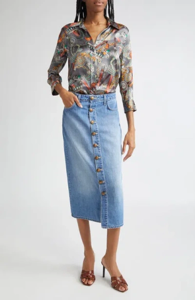 L Agence L'agence Dani Three-quarter Sleeve Silk Button-up Shirt