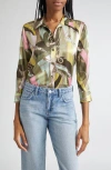 L Agence L'agence Dani Three Quarter Sleeve Silk Button-up Shirt