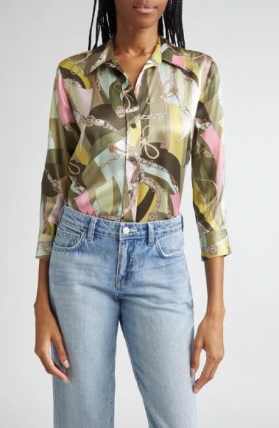 L Agence L'agence Dani Three Quarter Sleeve Silk Button-up Shirt