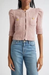 L Agence Delilah Cropped Textured Cardigan In Pink