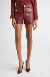L Agence Dionne Faux Leather Shorts Black Cherry In Brown