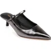 L Agence L'agence Edith Mary Jane Pointed Toe Kitten Heel Mule In Gunmetal Leather