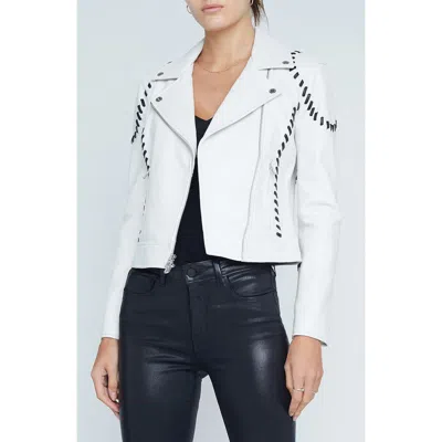 L Agence L'agence Eleana Whipstitch Leather Biker Jacket In Ivory/black