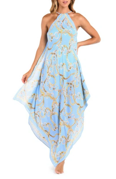 L Agence L'agence Elise Chain Print Halter Cover-up Dress In Sky