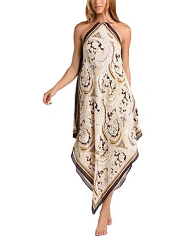 L Agence L'agence Elise Paisley Halter Swim Dress Cover-up In Chocolate