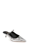 L Agence L'agence Elle Wingtip Pointed Toe Mary Jane Kitten Heel Mule In Silver Leather