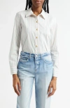 L Agence L'agence Ellery Stripe Cotton Blend Button-up Shirt In White
