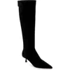 L Agence L'agence Emilie Pointed Toe Kitten Heel Knee High Boot In Black Suede