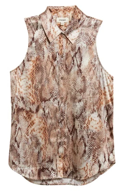 L Agence L'agence Emmy Snakeskin Print Sleeveless Silk Shirt In Animal Print