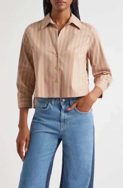 L Agence L'agence Fawn Stripe Stretch Organic Cotton Blend Button-up Shirt In Gold
