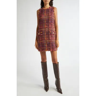 L Agence L'agence Florian Tweed Shift Dress In Red/ Pink Multi Tweed