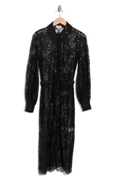 L'agence Frida Button Down Lace & Sequin Dress In Black | ModeSens