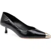 L Agence L'agence Garlan Pointed Cap Toe Kitten Heel Pump In Black Patent