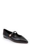 L Agence L'agence Gersende Mary Jane Pointed Toe Flat In Black Leather