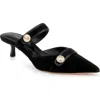 L Agence L'agence Gilliane Mary Jane Pointed Toe Kitten Heel Mule In Black Suede