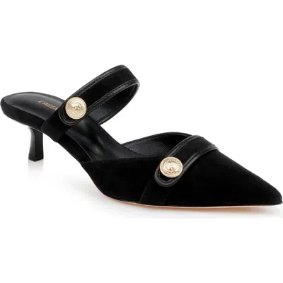 L Agence L'agence Gilliane Mary Jane Pointed Toe Kitten Heel Mule In Black Suede