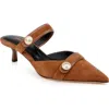 L Agence L'agence Gilliane Mary Jane Pointed Toe Kitten Heel Mule In Buckskin Suede