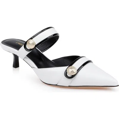 L Agence L'agence Gilliane Mary Jane Pointed Toe Kitten Heel Mule In White Leather