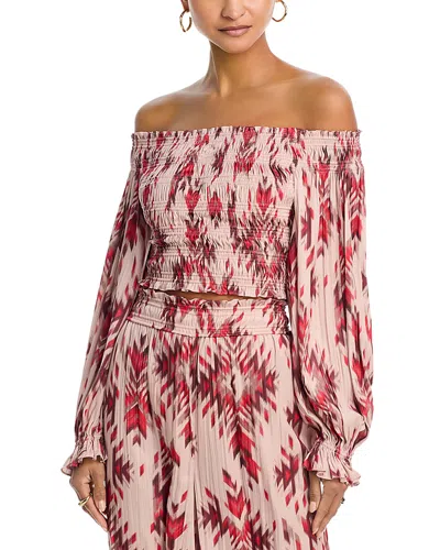 L Agence L'agence Graciela Printed Off The Shoulder Smocked Top