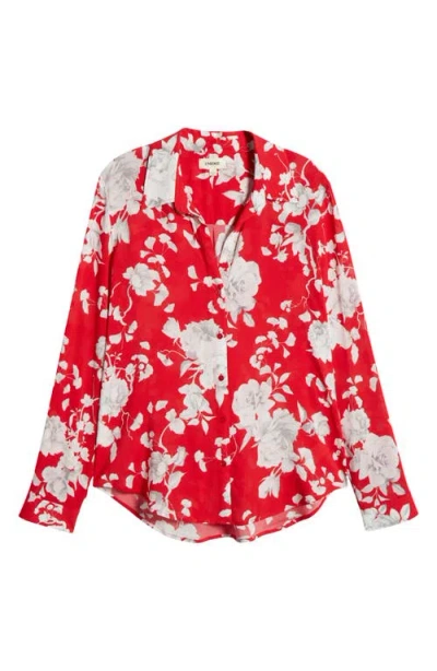 L Agence L'agence Holly Floral Print Button-up Shirt In Red/ivory Ikebana