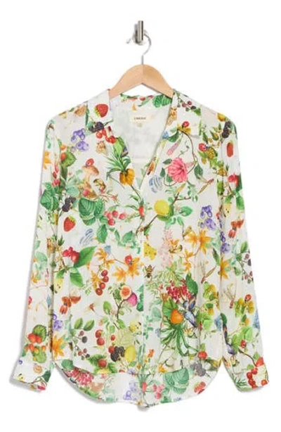 L Agence L'agence Holly Long Sleeve Button-up Shirt In White Multi Mix Botanical