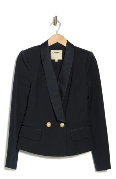 L'agence Imogen Satin Lapel Blazer In Midnight