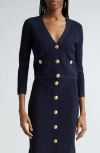 L Agence Irvin Pointelle Knit Cardigan In Midnight/gold
