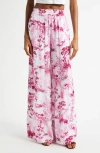 L Agence Ivy Satin Wide-leg Pant In White/pink Porcelain Toile
