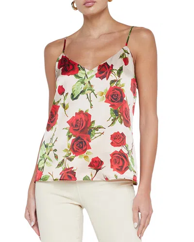 L Agence L'agence Jane Spaghetti Strap Silk Top In Multi