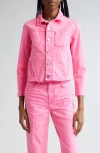 L Agence L'agence Janelle Raw Cut Slim Denim Jacket In Shocking Pink