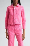 L Agence L'agence Janelle Raw Cut Slim Denim Jacket In Shocking Pink