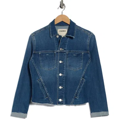 L'agence Janelle Slim Fit Raw Hem Denim Trucker Jacket In Blue