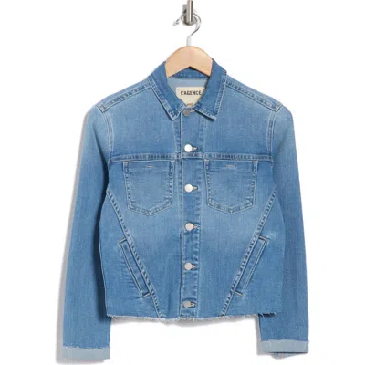 L Agence L'agence Janelle Slim Fit Raw Hem Denim Trucker Jacket In Alamo
