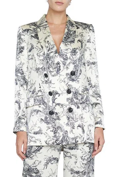 L Agence L'agence Jayda Double Breasted Silk Blazer In Ecru/black Sketch Paisley
