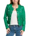 L Agence Jayde Collarless Leather Jacket In Green