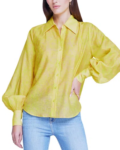 L Agence L'agence Jayleen Linen-blend Blouse In Yellow