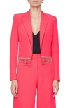 L Agence Jen Womens Crystal Fringe Cropped Open-front Blazer In Neon Coral