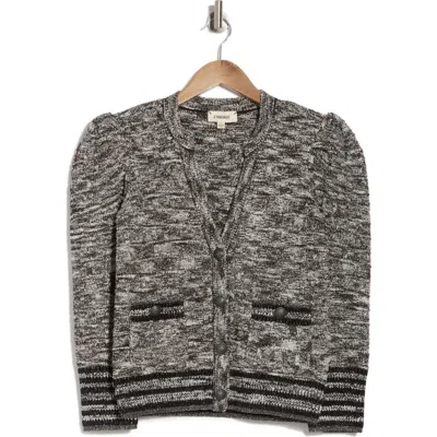 L Agence L'agence Jenni Puff Shoulder Waffle Stitch Cardigan In Black/white Multi