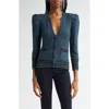 L Agence L'agence Jenni Puff Shoulder Waffle Stitch Cardigan In Deep Teal Multi
